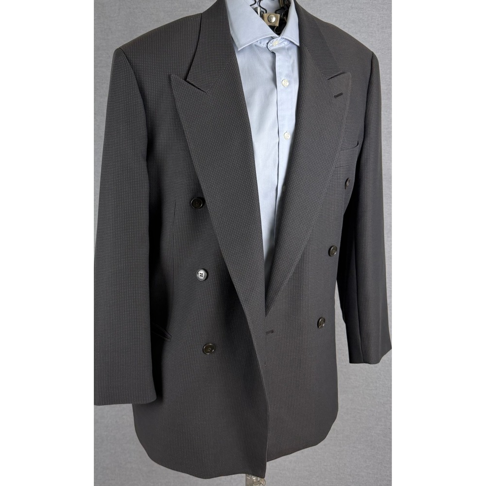 Mani by Giorgio Armani Mens 42L Double Breasted Blazer Grey Micro Check Italy